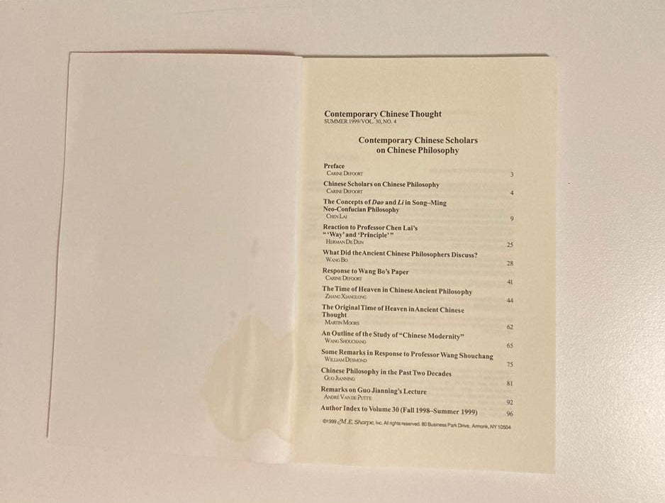 Contemporary Chinese thought: Contemporary Chinese scholars on Chinese Philosophy - M.E. Sharpe