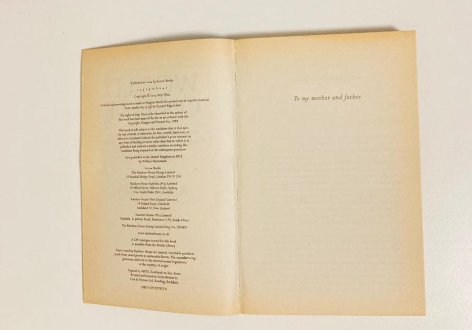 World on fire: How exporting free market democracy breeds ethnic hatred and global instability - Amy Chua