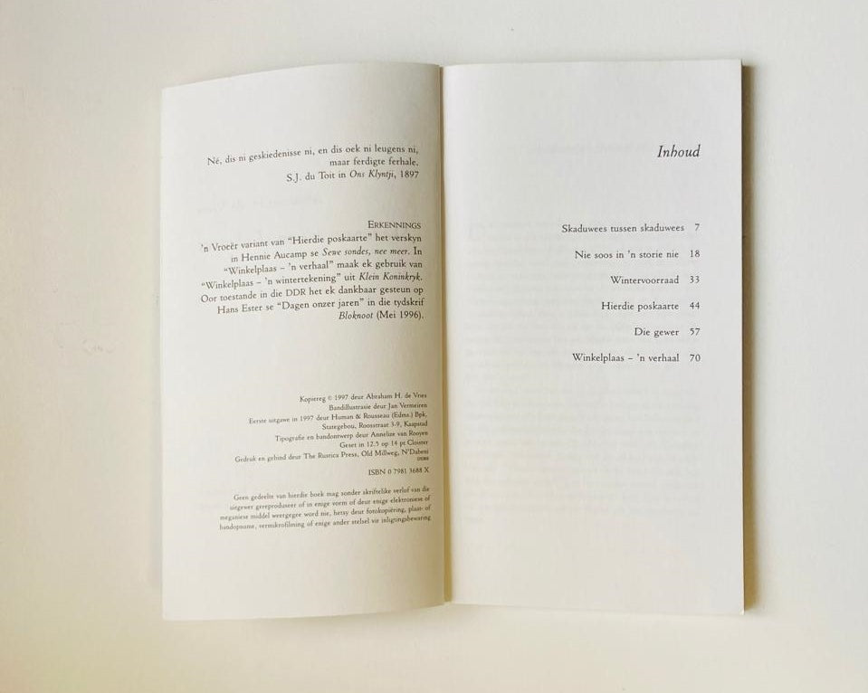 Skaduwees tussen skaduwees - Abraham H. de Vries (First edition)