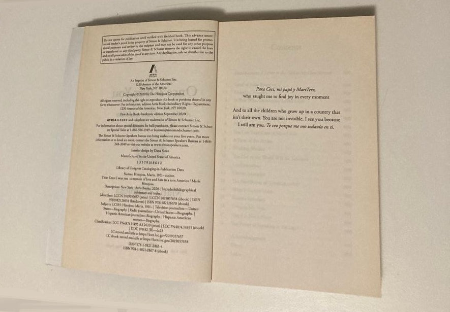 Once I was you - Maria Hinojosa (Uncorrected book proof)