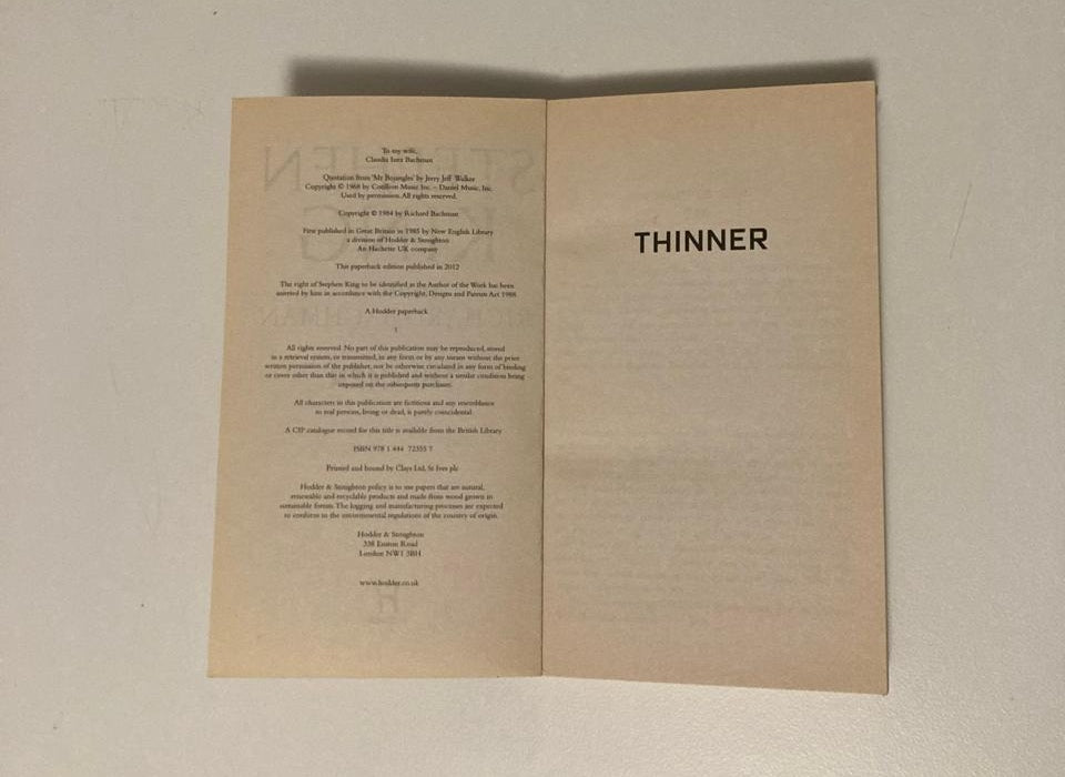Thinner - Stephen King writing as Richard Bachman