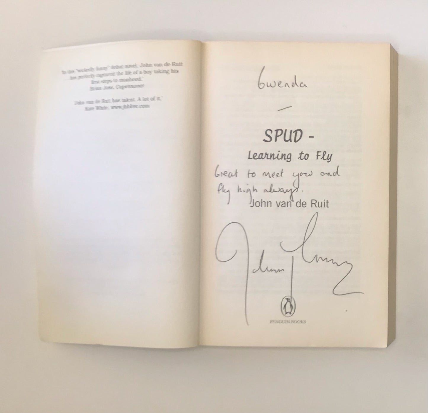Spud - Learning to fly - John van de Ruit (Signed)
