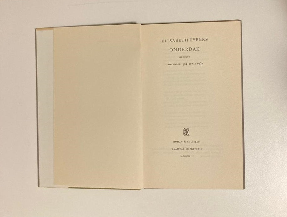 Onderdak - Elisabeth Eybers (First edition)