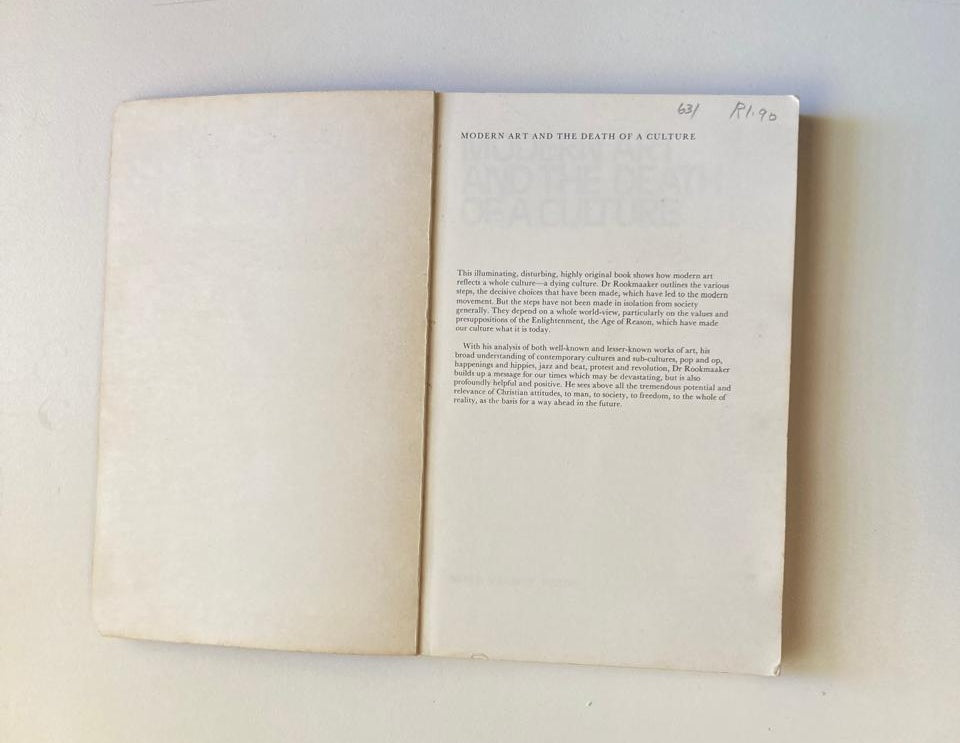 Hans Rookmaaker Modern art and the death of a culture - H.R. Rookmaaker. Secondhand ...