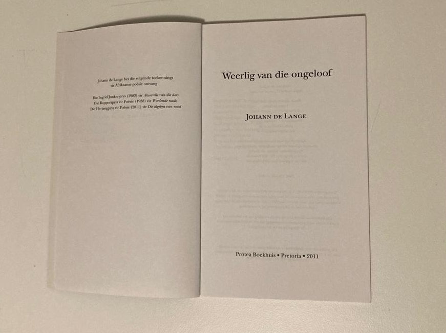 Weerlig van die ongeloof - Johann de Lange (First edition)