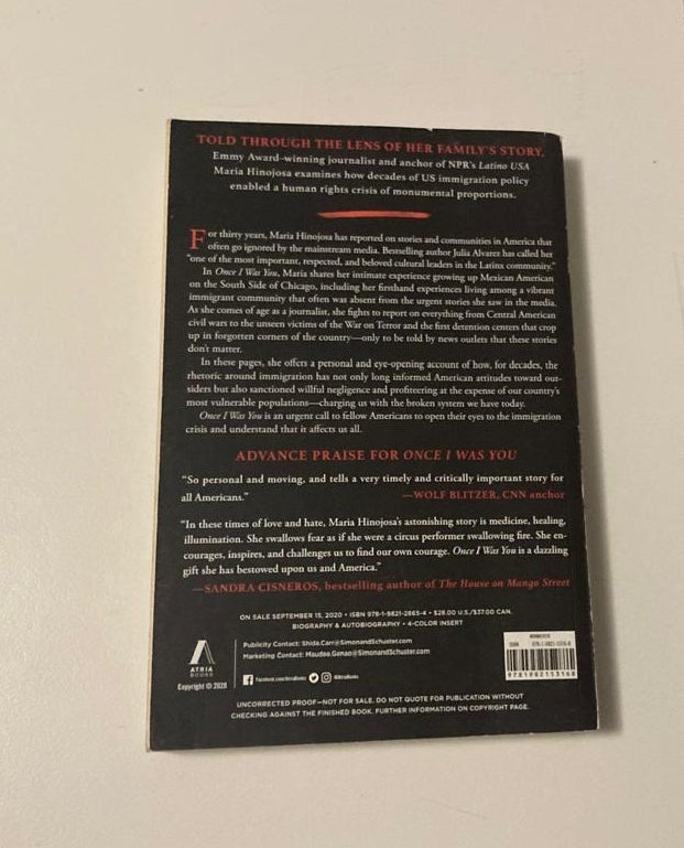 Once I was you - Maria Hinojosa (Uncorrected book proof)